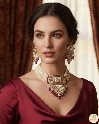 ISHANA Ruby Uncut-Kundan Necklace/Choker Set