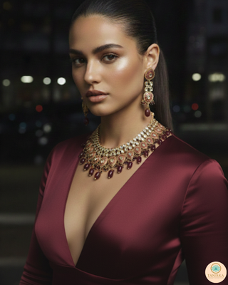 The Ruby Rose Meenakari Necklace Set - Uncut Kundan