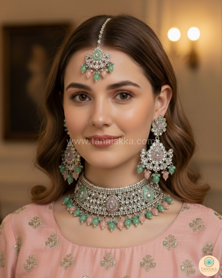 LIYANA Silver (Mint/Baby Pink) Necklace Set