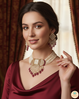 ISHANA Ruby Uncut-Kundan Necklace/Choker Set