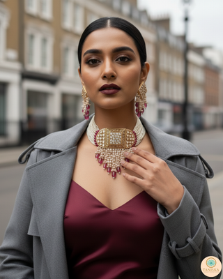 ISHANA Ruby Uncut-Kundan Necklace/Choker Set