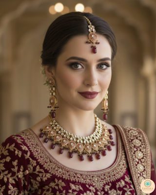 The Ruby Rose Meenakari Necklace Set - Uncut Kundan