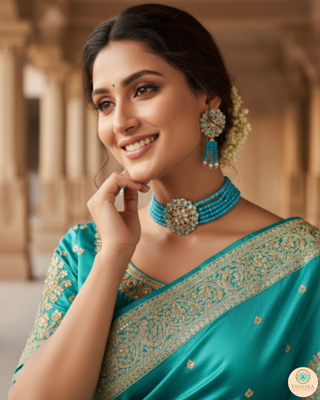 The Turquoise Tranquility Reverse AD Choker Necklace Set