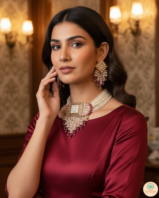 ISHANA Ruby Uncut-Kundan Necklace/Choker Set