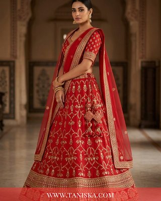 Crimson Velvet Heritage Bridal Lehenga