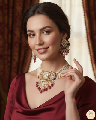 ISHANA Ruby Uncut-Kundan Necklace/Choker Set