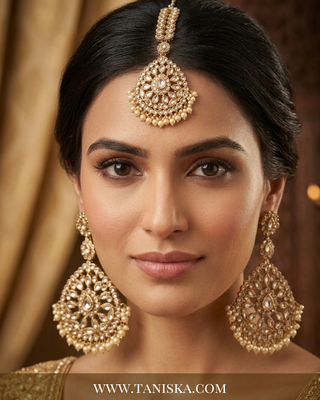 Royal Champagne Filigree Earring & Tikka Set
