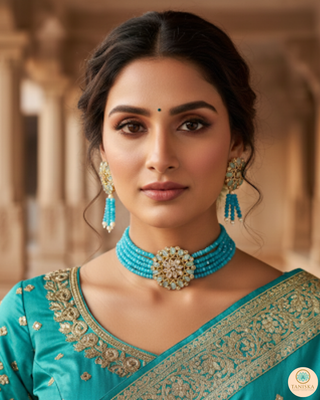 The Turquoise Tranquility Reverse AD Choker Necklace Set