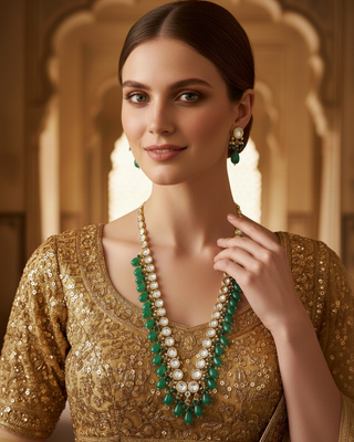 Royal Kundan & Emerald Green Long Haar
