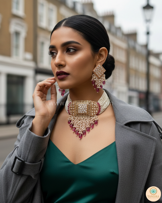 ISHANA Ruby Uncut-Kundan Necklace/Choker Set