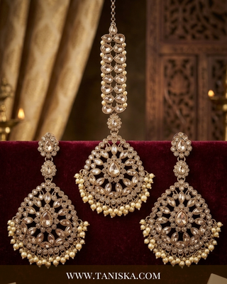 Royal Champagne Filigree Earring & Tikka Set