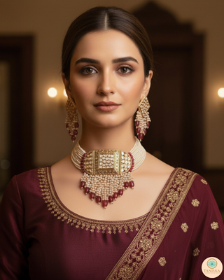 ISHANA Ruby Uncut-Kundan Necklace/Choker Set