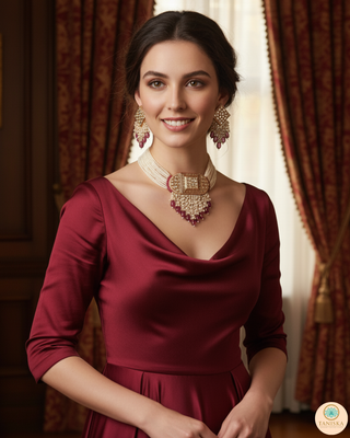 ISHANA Ruby Uncut-Kundan Necklace/Choker Set