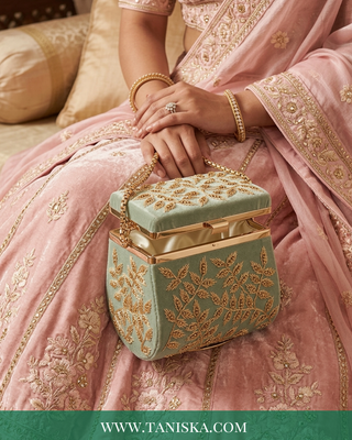 The Mint Meadow Velvet Clutch