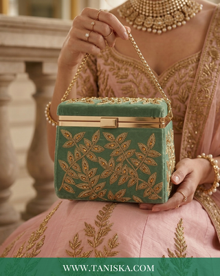 The Mint Meadow Velvet Clutch