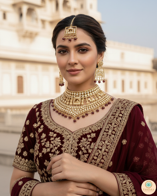 The Regal Baarat Heritage Bridal Choker Set - (Limited Edition) - Golden / Maroon