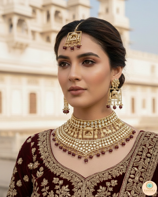 The Regal Baarat Heritage Bridal Choker Set - (Limited Edition) - Golden / Maroon