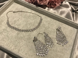 American Diamond Style Necklace Set - Silver - Necklace Set