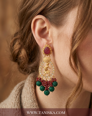 Heritage Bharathi Emerald & Ruby Jhumkas
