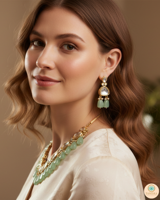 MEEREN Kundan Choker Necklace Set (Mint)