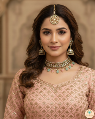 LIYANA Golden (Mint/Baby Pink) Necklace Set