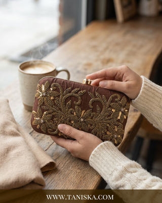 The Espresso Gold Artisan Clutch Bag