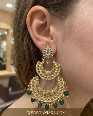 Emerald & Pearl Kundan Chandbalis