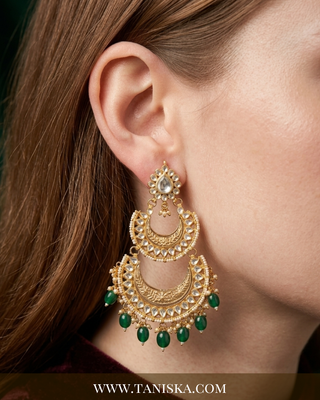 Emerald & Pearl Kundan Chandbalis