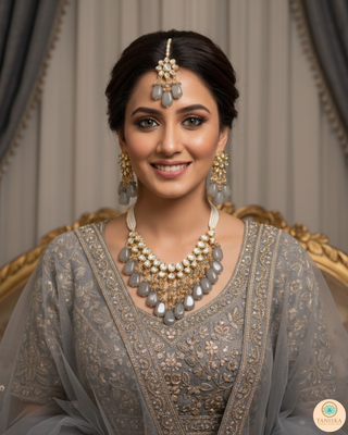ROYAL Kundan Necklace Set - Charcoal Grey (with Meenakari)