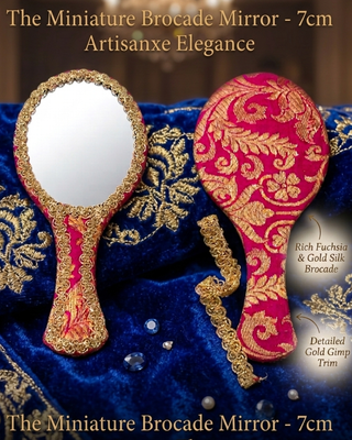 Artisanal Zari Miniature Hand Mirror - Hot Pink