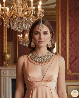 ISHIKA Kundan Necklace Set (Peach)