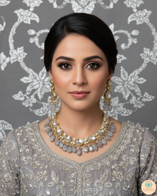 ROYAL Kundan Necklace Set - Charcoal Grey (with Meenakari)