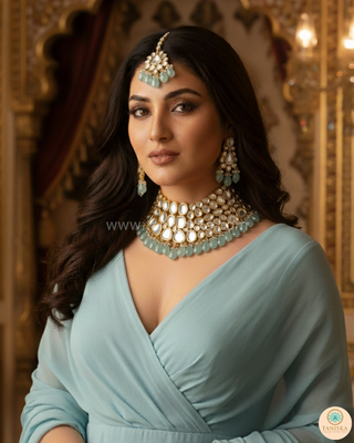 ISHIKA Kundan Necklace Set (Sky Blue)