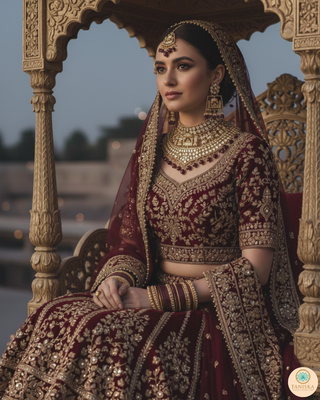 The Regal Baarat Heritage Bridal Choker Set - (Limited Edition) - Golden / Maroon