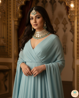 ISHIKA Kundan Necklace Set (Sky Blue)