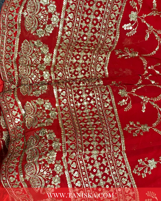 Crimson Velvet Heritage Bridal Lehenga