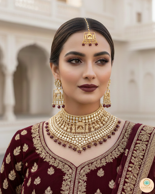 The Regal Baarat Heritage Bridal Choker Set - (Limited Edition) - Golden / Maroon