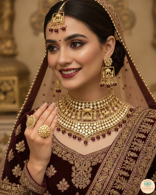 The Regal Baarat Heritage Bridal Choker Set - (Limited Edition) - Golden / Maroon