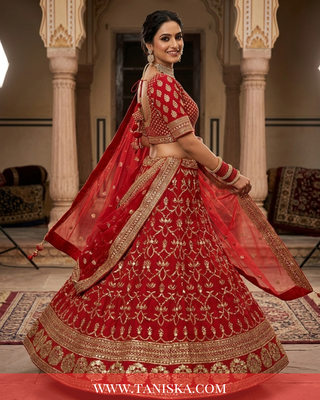 Crimson Velvet Heritage Bridal Lehenga