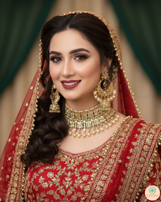 Pearly Antique Gold, Double Choker Necklace Set (Necklace, Earrings, Tikka) - Golden / Golden
