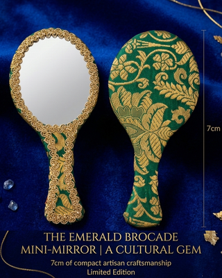 Artisanal Zari Miniature Hand Mirror - Emerald Green