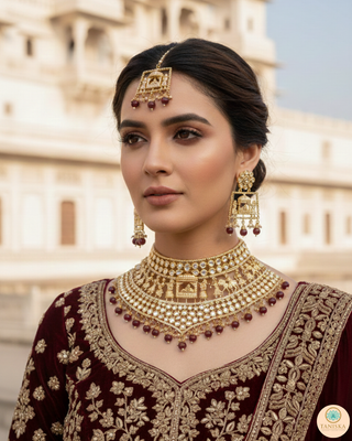 The Regal Baarat Heritage Bridal Choker Set - (Limited Edition) - Golden / Maroon