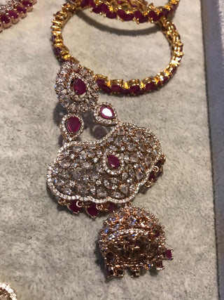 American Diamond Style Necklace Set - Rose Gold / Hot Pink (Limited Edition) - Necklace Set