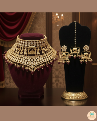 The Regal Baarat Heritage Bridal Choker Set - (Limited Edition) - Golden / Maroon