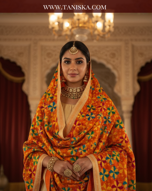 The Virasat Bagh | Hand-Embroidered Dholi Phulkari Dupatta - Punjabi Phulkari Dupatta