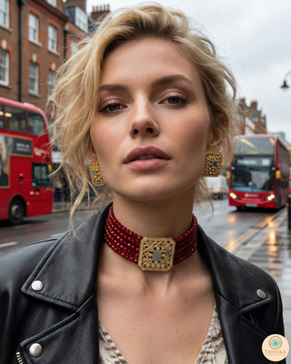 GLASS Choker Necklace Set - Maroon