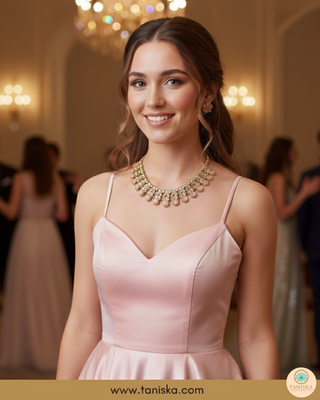 Baby Pink Traditional Necklace Set - Antique Gold
