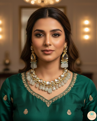 ROYAL Kundan Necklace Set - Greyish Blue (with Meenakari)