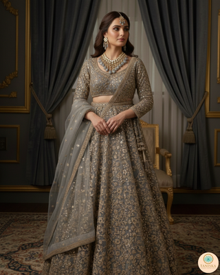 ROYAL Kundan Necklace Set - Charcoal Grey (with Meenakari)