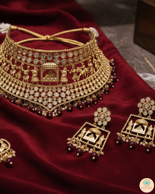The Regal Baarat Heritage Bridal Choker Set - (Limited Edition) - Golden / Maroon